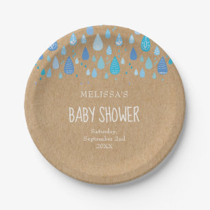 Rustikale blaue Regentropfen-Baby-Junge-Sprinkle / Pappteller