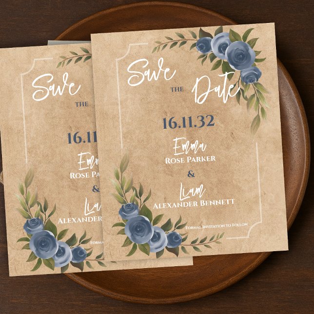 Rustikale blaue Rose Blumenhochzeit retten das Dat (Rustic Blue Rose Floral Wedding Save the Date)
