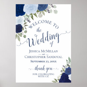 Rustikale blaue Rosen Hochzeitsbegrüßung A1 Größe Poster