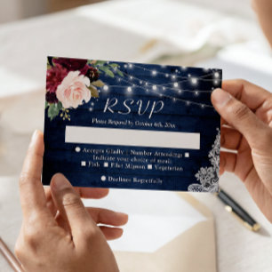 Rustikale Blaue Rote Rosafarbene Blumen-Girlanden- RSVP Karte
