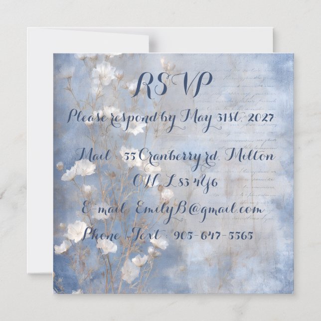 Rustikale Blaue RSVP-Karte Magneteinladung (Vorderseite)