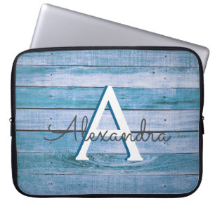 Rustikale blaue Scheunen-hölzernes Seemonogramm Laptopschutzhülle