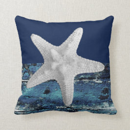 Rustikale blaue Strandstarfish-SeeWurfs-Kissen Kissen