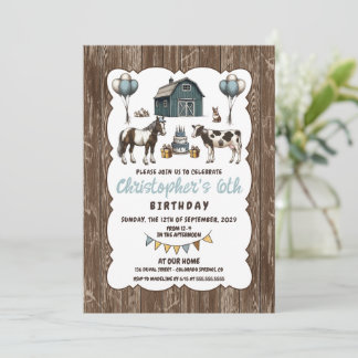 Rustikale Blaue Tiere Einladung zur Geburtstagspar