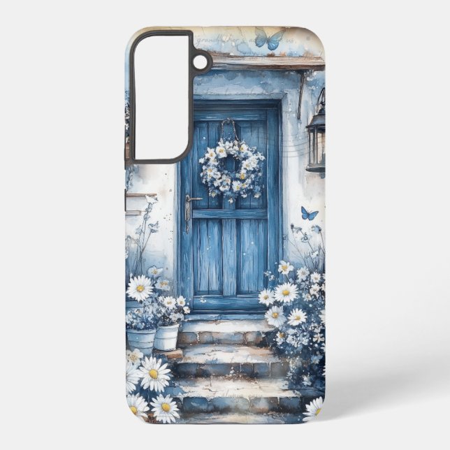 Rustikale blaue Tür mit Daisis - Kernnetz Samsung Galaxy Hülle (Rückseite)