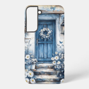 Rustikale blaue Tür mit Gänseblümchen – Cottagecor Samsung Galaxy Hülle