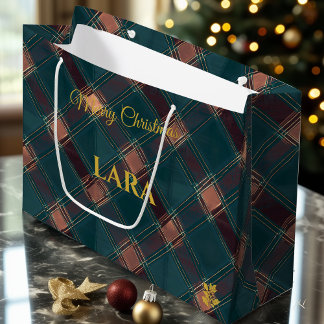 Rustikale blaue und kupferne Karo-Weihnachtsverpac Große Geschenktüte