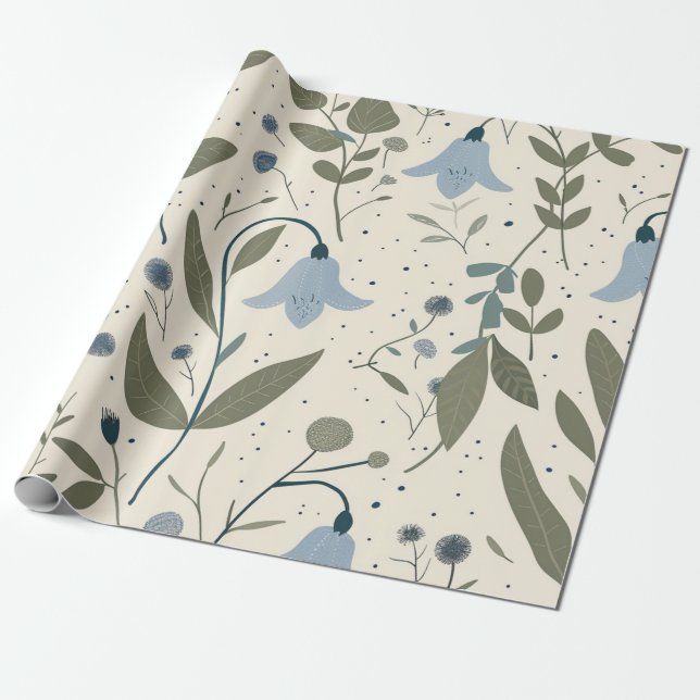 Rustikale blaue Wildblumen-Pastell-Vintage-Boho Geschenkpapier (Ungerollt)