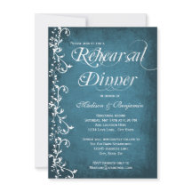 Rustikale blaue Wirbel Hochzeitsprobe-Abendessen-E