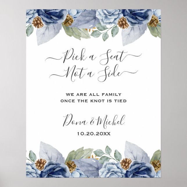 Rustikale Blauer Winterblumenhochzeit Poster (Vorne)