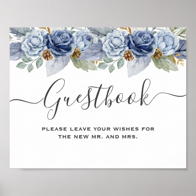Rustikale Blauer Winterblumenhochzeit Poster (Vorne)