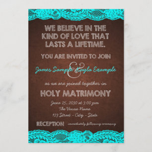 Rustikale Blaugrüne und Braune Hochzeit Einladung