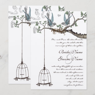 Rustikale Blaumeisen-Vogelkäfig-Hochzeitseinladung Einladung