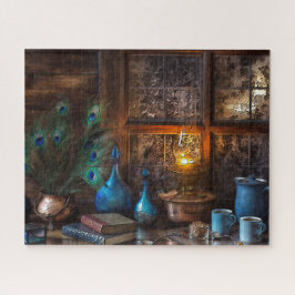 Rustikale Blockhütte mit Lampenlichtbühne Puzzle