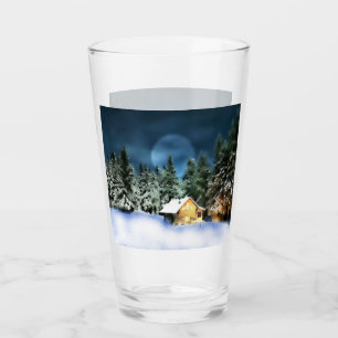 Rustikale Blockhütte Vollmond Glas