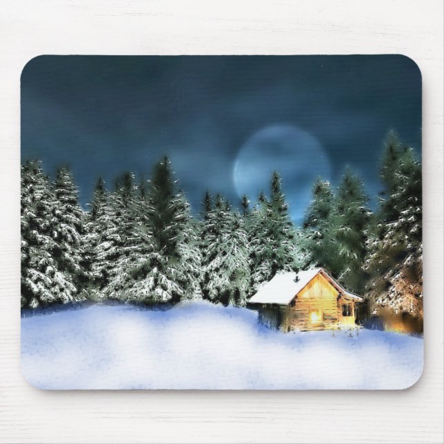 Rustikale Blockhütte Vollmond Mousepad (Vorne)