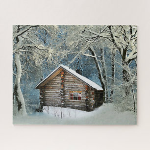 Rustikale Blockhütte Wintermagie Puzzle