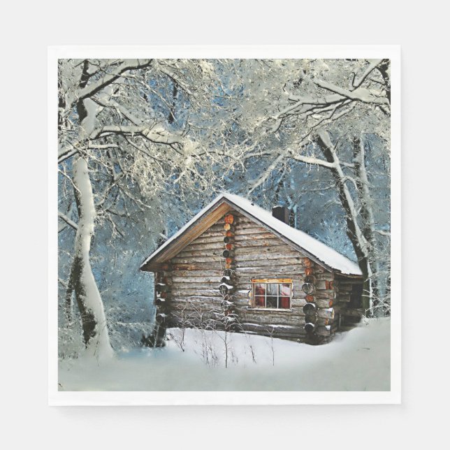 Rustikale Blockhütte Wintermagie Serviette (Vorderseite)