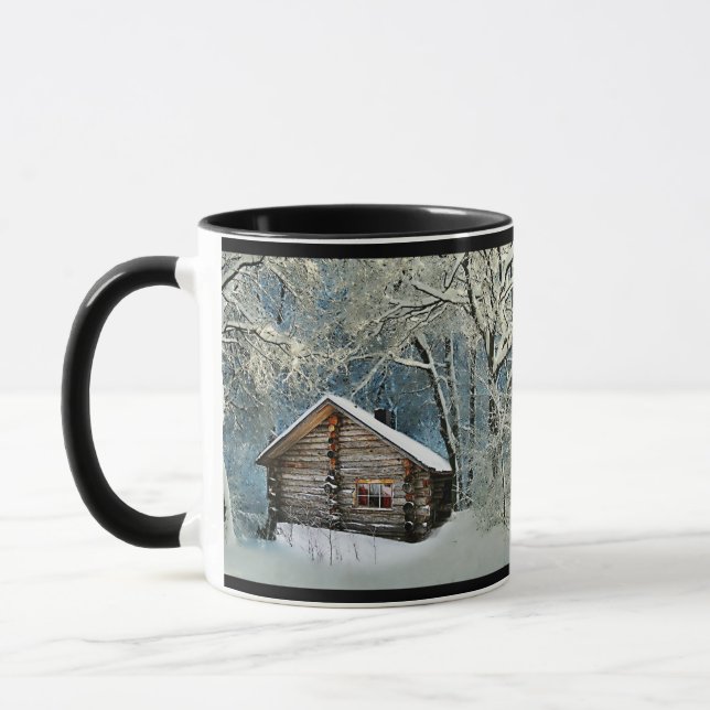 Rustikale Blockhütte Wintermagie Tasse (Links)