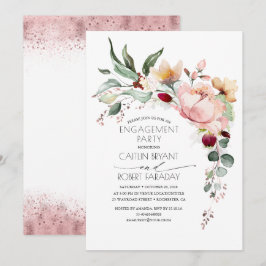 Rustikale Bloom Boho Pink Gold-Engagement-Partei Einladung