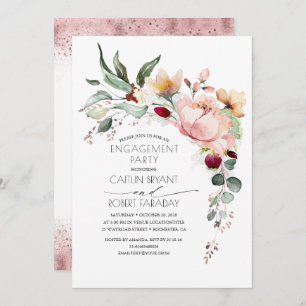 Rustikale Bloom Boho Pink Gold-Engagement-Partei Einladung