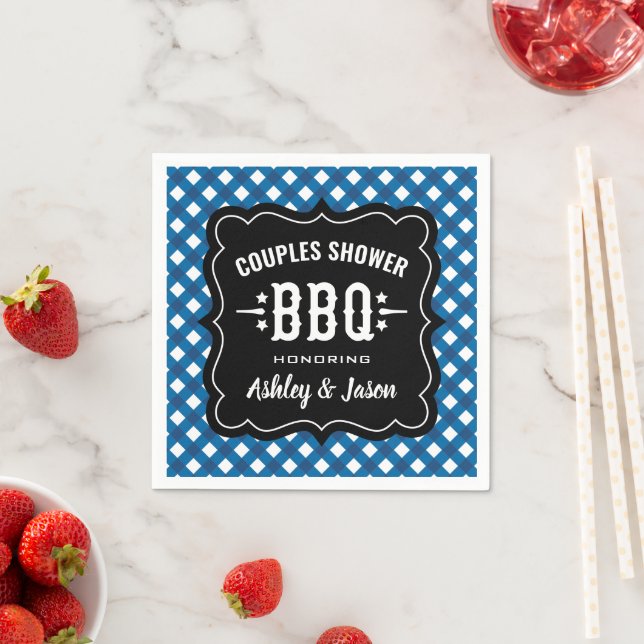 Rustikale Blue Gingham BBQ Paare Brause Serviette (Beispiel)