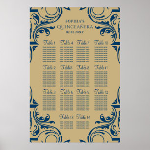 Rustikale Blue Gold Sitzplan Poster
