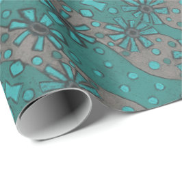 Rustikale Blume, Abstraktes Blumenmuster Aquamarin Geschenkpapier