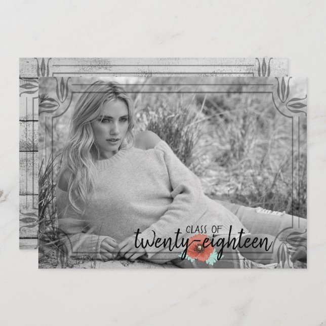 Rustikale Blume aus Weißholz Abschluss-Karte Einladung (Vorne/Hinten)