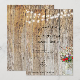 Rustikale Blume Bouquet Mason Jar String Lights Einladung
