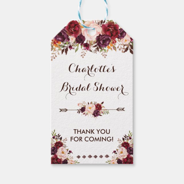 Rustikale Blume Brautparty Shabby Chic Gefallen Ta Geschenkanhänger (Vorderseite)