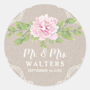 Rustikale Blume der Kraft Pink Wasserfarbe   Hochz Runder Aufkleber