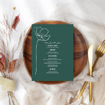 Rustikale Blume Emerald Line Hochzeit Menükarte<br><div class="desc">Weiße Linien inspirierter "Menu" Text oben mit weißem,  benutzerdefiniertem Text und smaragdgrünem Hintergrund mit Blume der Single-Linie auf verlassen.</div>
