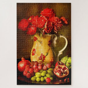 Rustikale Blume Granatapfel Trauben Obst Puzzle