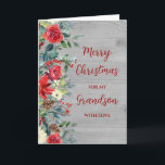 Rustikale Blume Grandson Frohe Weihnachten Karte<br><div class="desc">Frohe Weihnachten für Enkelkarte in rustikalem Holzmuster und Aquarellfarben Blume und Blattwerk.</div>