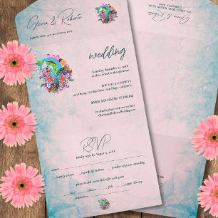 Rustikale Blume Herz mexikanische Hochzeit All In One Einladung