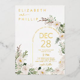 Rustikale Blume Hochzeit Gold Winter Greenerie Folieneinladung