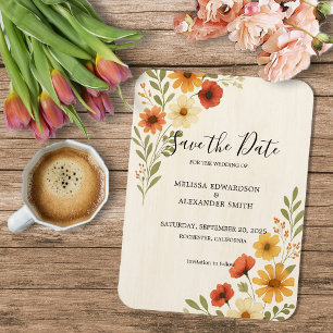 Rustikale Blume Hochzeit Speichern Sie das Datum Magnet