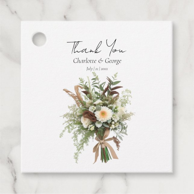 Rustikale Blume Hochzeitspazierbouquet Gastgeschen Geschenkanhänger (Vorderseite)