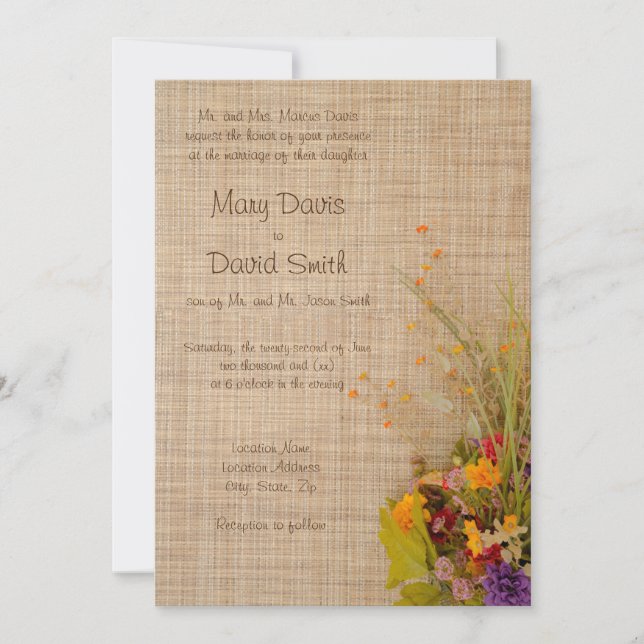 Rustikale Blume im Herbst laden zur Hochzeit ein Einladung (Vorderseite)