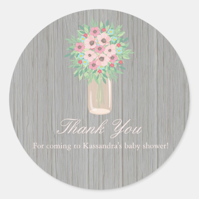 Rustikale Blume in einem Mason Jar Babyaufkleber Runder Aufkleber (Vorderseite)