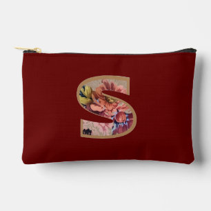 Rustikale Blume Initial S Burgundy Zubehörtasche