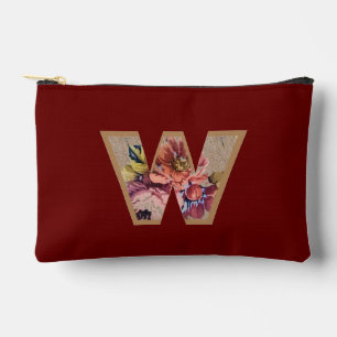Rustikale Blume Initial W Burgundy Zubehörtasche