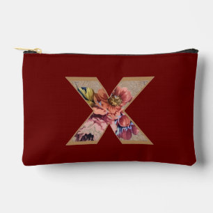 Rustikale Blume Initial X Burgundy Zubehörtasche