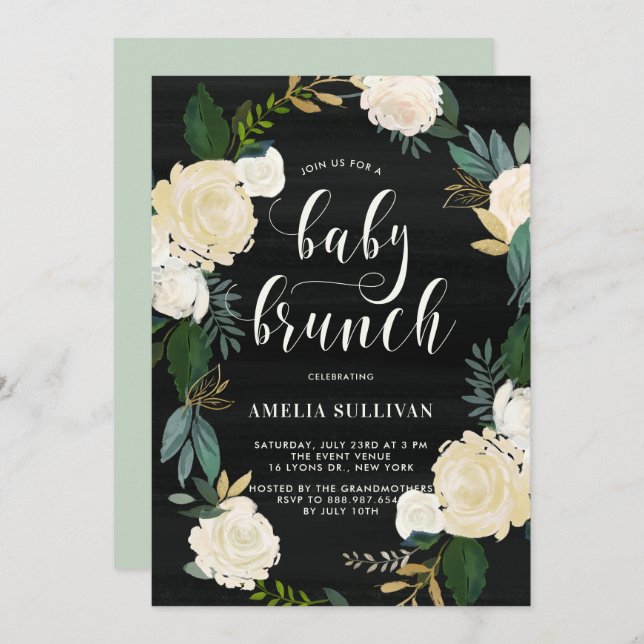 Rustikale Blume Kinderduschen Brunch Einladung (Vorne/Hinten)