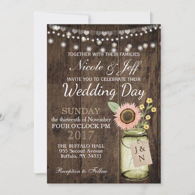 Rustikale Blume Mason Jar Barn Wedding Einladung (Vorderseite)