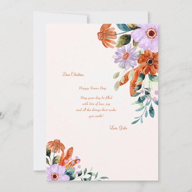 Rustikale Blume Namenskarte Einladung (Vorderseite)