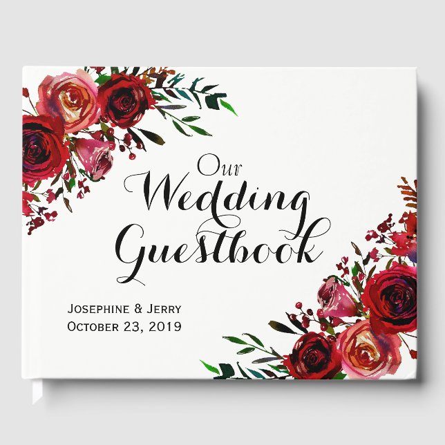 Rustikale Blume Rote Blüte Elegante Winterhochzeit Gästebuch (Vorderseite)