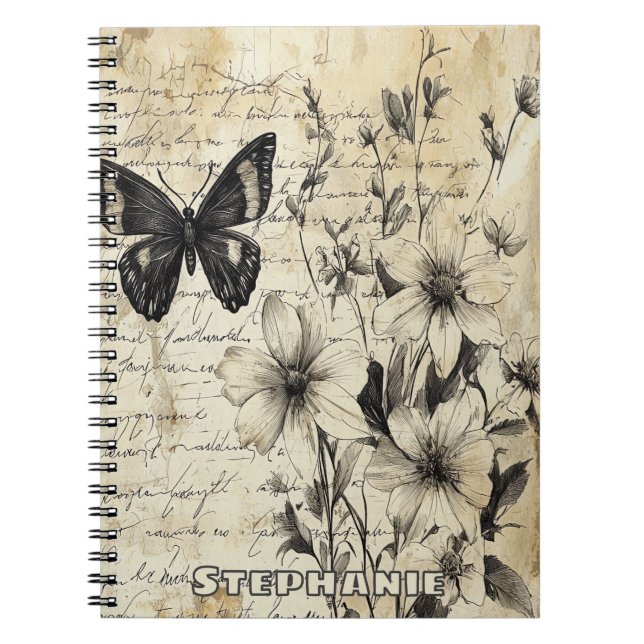 Rustikale Blume und Schmetterlinge - Altpapier (1) Notizblock (Vorderseite)