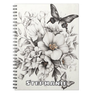 Rustikale Blume und Schmetterlinge - Altpapier (2) Notizblock